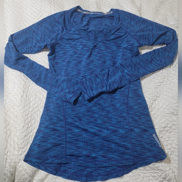 Reebok Blue Long Sleeve Performance V-Neck Top Size S - Picture 2 of 5